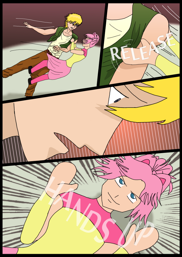 This is where I find out how well I've foreshadowed/hinted how the NICE Special works... 'Not A Villain' Webcomic - Kleya pulls Bandit toward the ground.