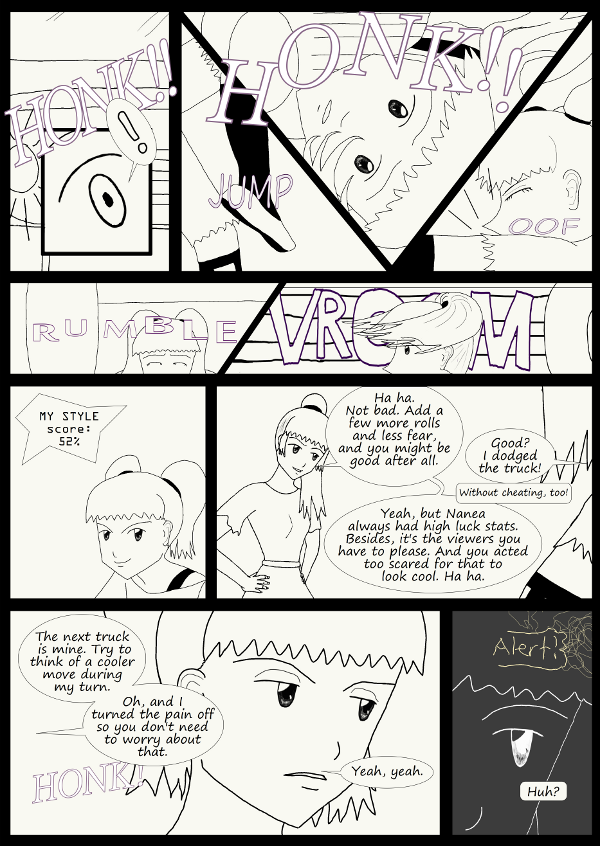 'Not A Villain' Webcomic - Kleya succeeds in avoiding the truck, but doesn't do it cool enough.