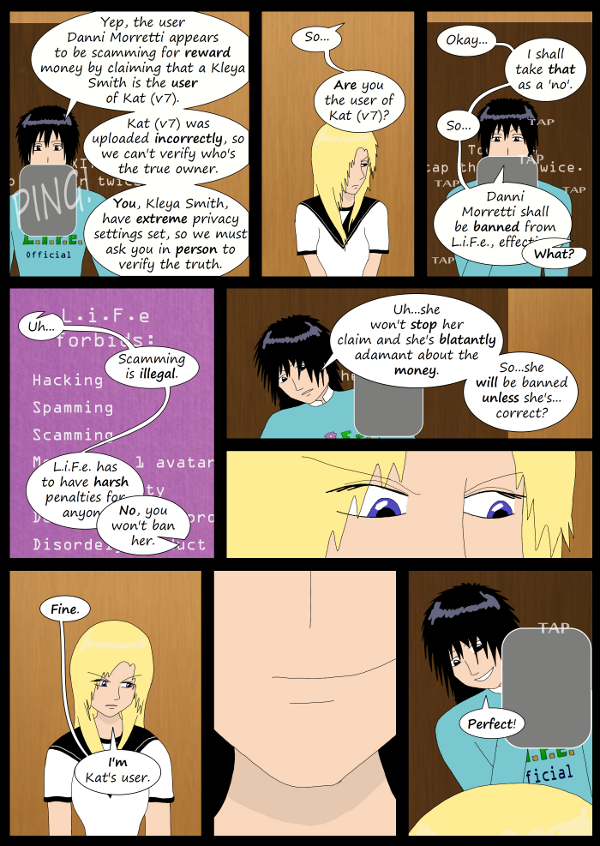 'Not A Villain' Webcomic - Danni will be banned if Kleya doesn't claim being the user of Katv7, so she does.