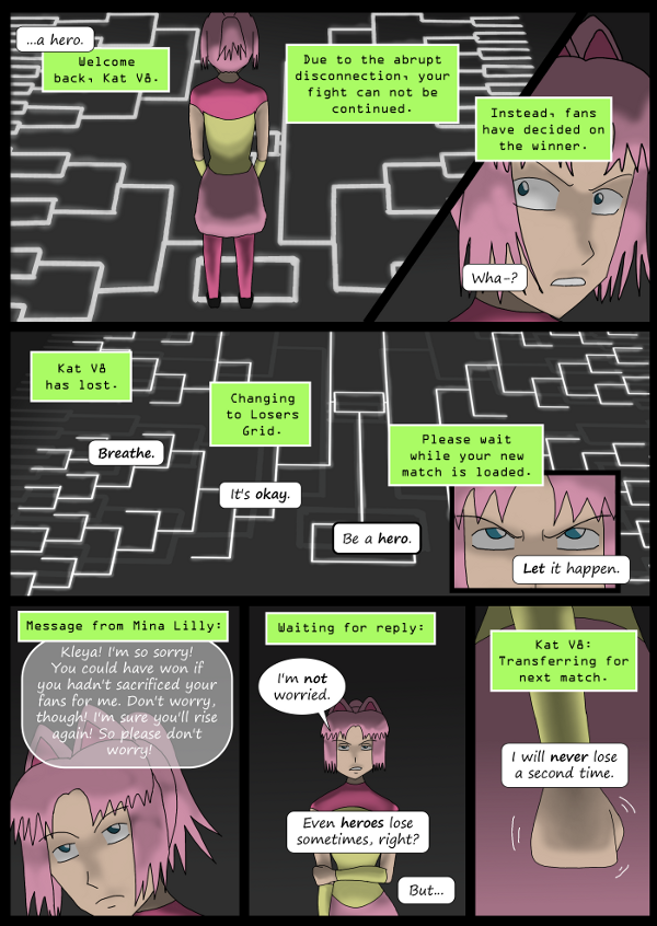 'Not A Villain' Webcomic - Kleya loses. She's not at all happy but strives to be a hero.