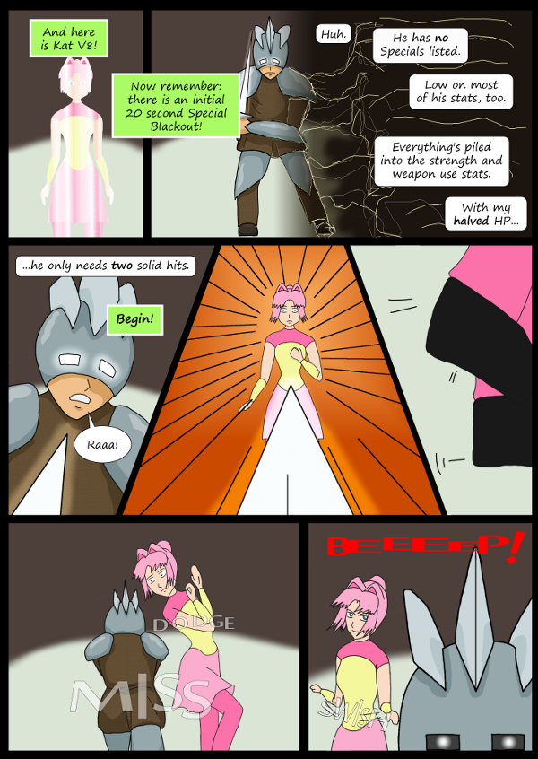 'Not A Villain' Webcomic - Next fight is up! Opponent charges and misses. Kleya summons her Special.