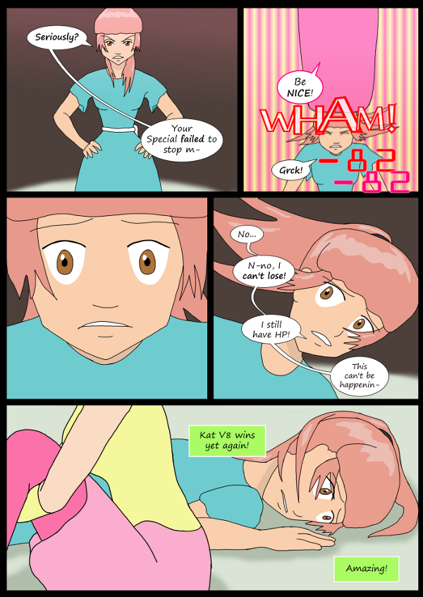 'Not A Villain' Webcomic - Danni gets hit by the NICE Special. Kleya wins again.