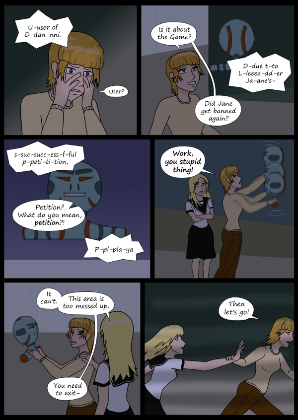'Not A Villain' Webcomic - Danni is frustrated with the robot and rushes out.