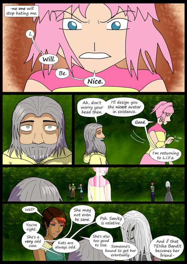 'Not A Villain' Webcomic - Kleya resolves to be nice. She logs out. The others talk about her.