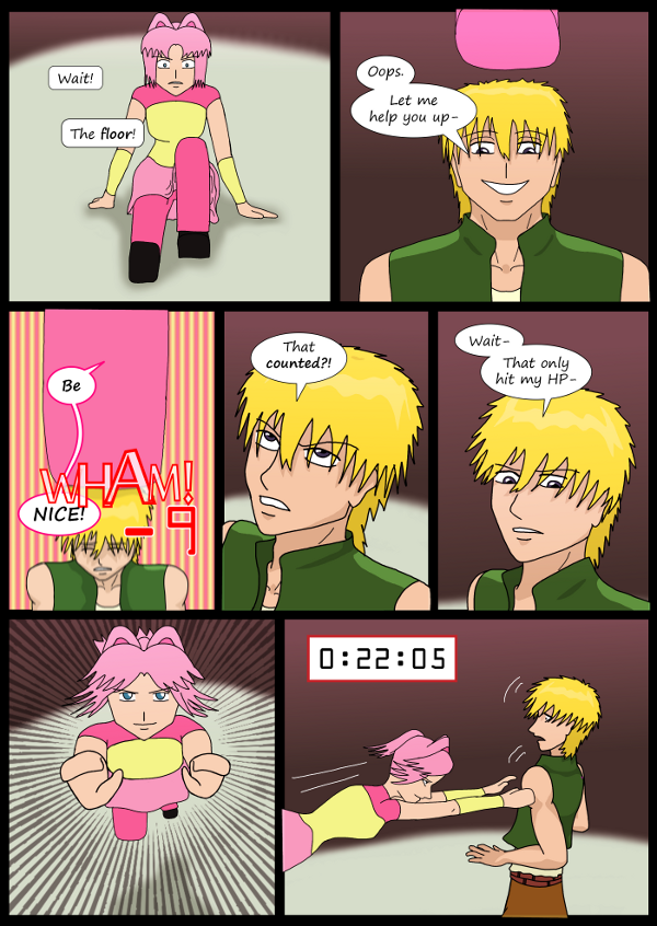 'Not A Villain' Webcomic - Bandit gets hit by NICE and then Kleya lunges at him.